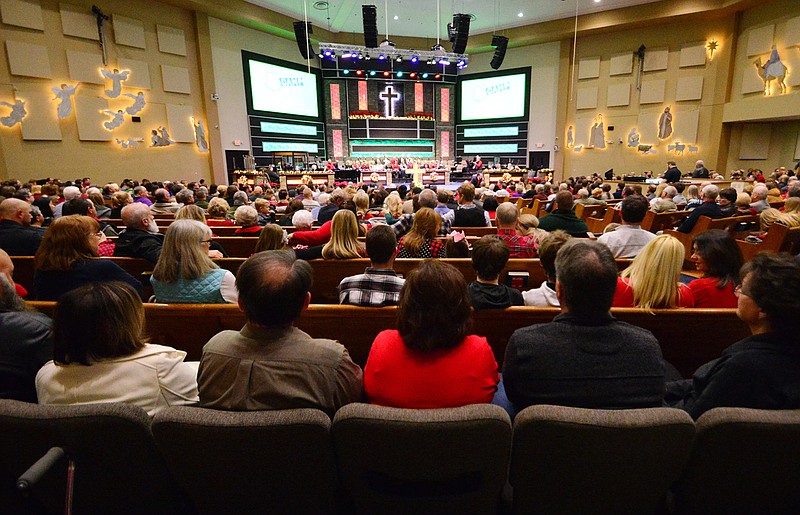 A large crowd attends a Christmas Eve service at Concord Baptist Church. The church will host the Bethel University Renaissance Choir this weekend. 