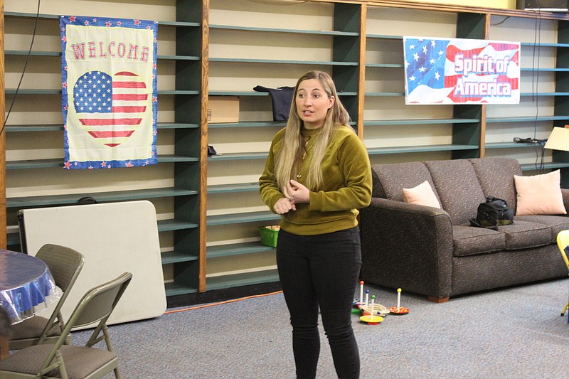 <p>Democrat photo/Austin Hornbostel</p><p>Lindsey Simmons (D), a candidate for Missouri’s 4th Congressional District, spoke to attendees Thursday at the Moniteau County Democrat Club’s February meeting. Simmons is running against incumbent Vicky Hartzler.</p>