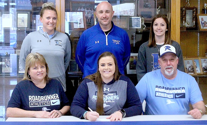 <p>Submitted</p><p>Russellville’s Hannah Malzner signed last week with State Fair Community College for softball. Seated, from left, are Debbie Malzner, Hannah Malzner and Kent Malzner. Standing, from left, are State Fair Community College head coach Lindsey Talbot, Russellville softball head coach Lucas Branson, and Russellville softball assistant coach Trisha Volkart.</p>