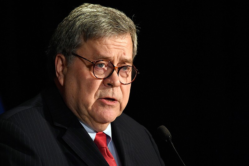 In this Feb. 10, 2020, file photo, Attorney General William Barr speaks at the National Sheriffs' Association Winter Legislative and Technology Conference in Washington. (AP Photo/Susan Walsh, File)