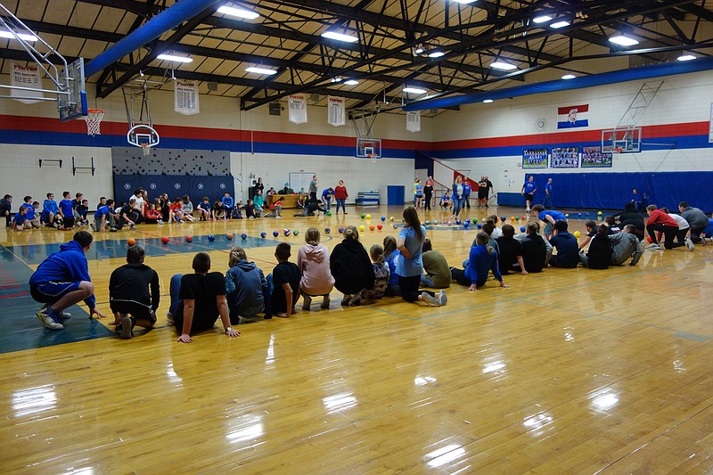 <p>Democrat photo/Paula Tredway</p><p>California Middle School hosted a dodgeball tournament March 11 to raise money for the American Heart Association. The seventh grade team won. Each student had to give at least a $10 donation to participate, resulting in $1,300 being raised in total.</p>