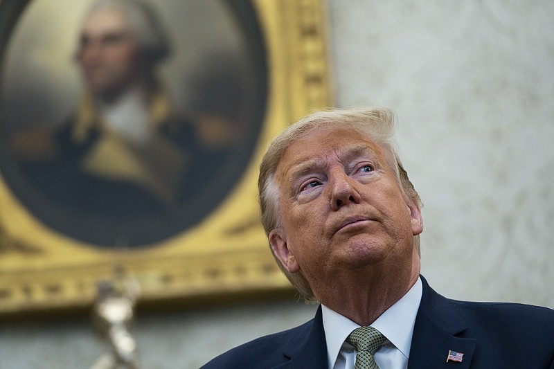 President Donald Trump speaks during a meeting with Irish Prime Minister Leo Varadkar in the Oval Office of the White House, Thursday, March 12, 2020, in Washington.