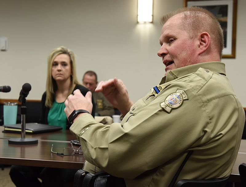 Cole County Sheriff John Wheeler speaks during the Cole County Commission meeting Tuesday, March 17, 2020, at the Cole County Courthouse.