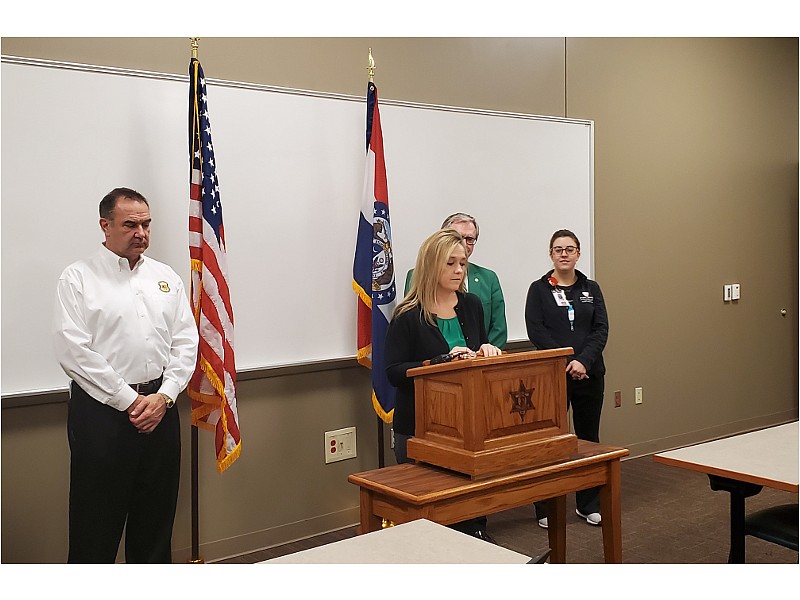 Cole County Health Department Director Kristi Campbell announces during a news conference late Tuesday afternoon, March 17, 2020, that the first positive case of the novel coronavirus in Cole County has been confirmed.