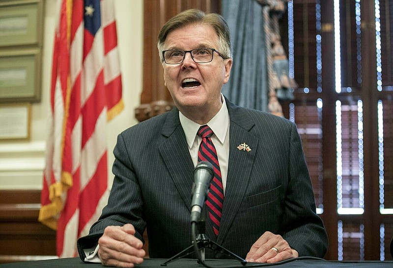 In this Friday, June 21, 2019, file photo, Lt. Gov. Dan Patrick speaks at a news conference at the Capitol, in Austin, Texas. Patrick said Monday, March 23, 2020, that the U.S. should go back to work in the face of global coronavirus pandemic and that people who are over the age of 70 can "take care of ourselves." His remarks on Fox News came on the same day that Texas Gov. Greg Abbott asked President Donald Trump to declare a major disaster declaration. (Jay Janner/Austin American-Statesman via AP, File)