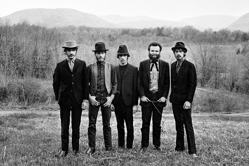 The Band in 1969, from left: Rick Danko, Levon Helm, Richard Manuel, Garth Hudson and Robbie Robertson, from the documentary "Once Were Brothers: Robbie Robertson and the Band." (Elliott Landy/Magnolia Pictures)

