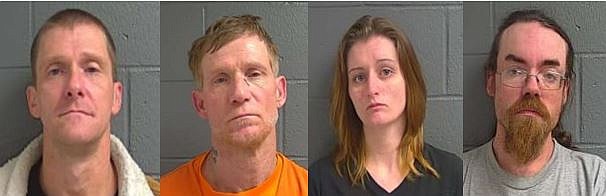 <p>Submitted</p><p>From left, John Holsman, Ronald Gleen Hook, Gina Young and Harley Mantle were arrested on charges related to drugs or warrants.</p>