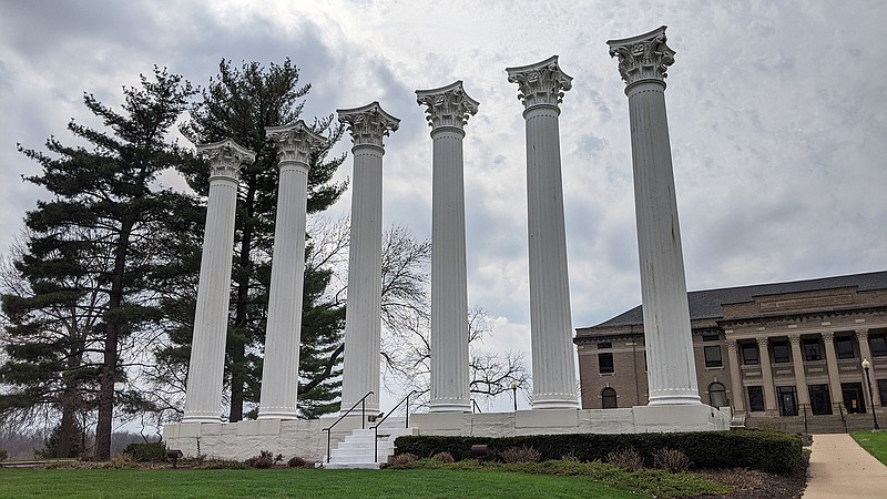 The only creature stirring on Westminster College's campus Friday, March 27, 2020, was a squirrel chilling between the famous columns. 