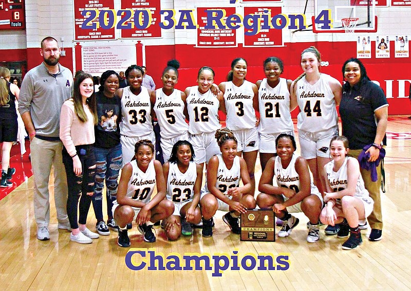 The Ashdown Lady Panthers team includes, back row:, head coach Beau Tillery, Emilee McDowell, Tania Calloway, Mahkia Cook, Traniya Ross, Makayla Moore, Aleya Hill, Vonee Thomas, Blaire Gentry and assistant coach Jerica Hubbard; and front row, Jessica Crussell, Shamari French, Jukarra Greenlee, Porsha Randle and Journey Pope. (Submitted photo)