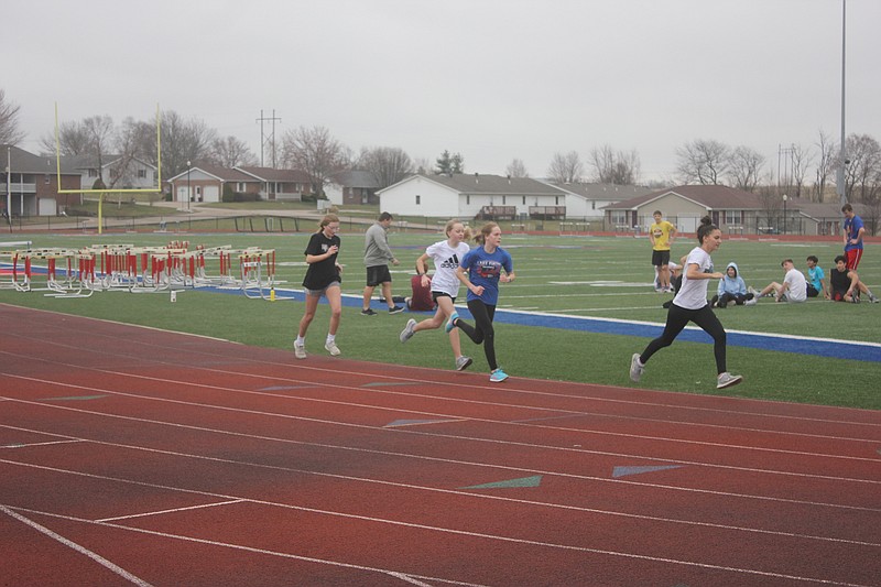 <p>File</p><p>California track runners finish a lap at a team practice March 12. Track athletes won’t return to the track this season, as Gov. Mike Parson ordered all Missouri public schools remain closed for the remainder of the academic year earlier this month.</p>