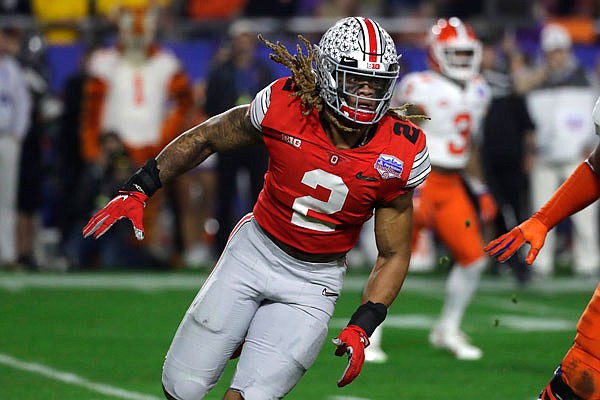 Ohio State defensive end Chase Young moves in on the play during last season's Fiesta Bowl against Clemson in Glendale, Ariz. Young is projected to be the No. 2 selection in this year's NFL draft.