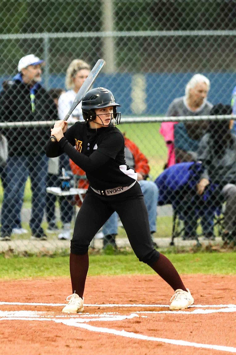 New Boston's Carlee Ratcliff waits for a pitch last season for the Lady Lions. Ratcliff signed a national letter of intent earlier this spring to be a utility player for the University of Texas. Ratcliff will join the Lady Longhorns in mid-August. (Submitted photo)
