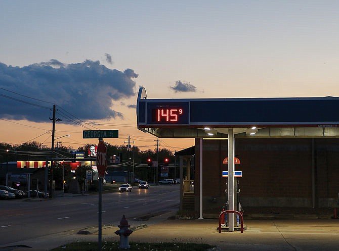 A Gulf gas station displays its gas prices, a mere $1.45, on Saturday evening. The Missouri Department of Transportation is among a group of state transportation departments calling for nearly $50 billion in federal stimulus to keep road work going while key sources of revenue like the gas tax decline.