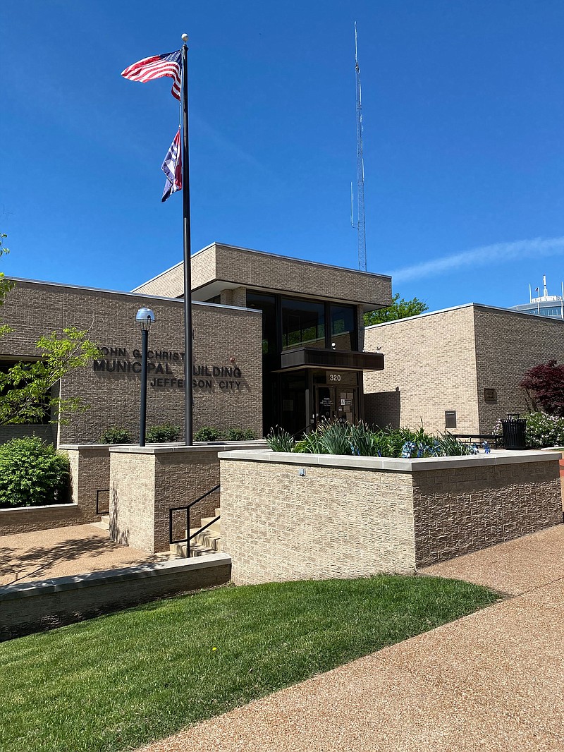 This April 30, 2020, photo shows the front entrance of the John G. Christy Municipal Building, also known as City Hall in Jefferson City. (News Tribune photo)