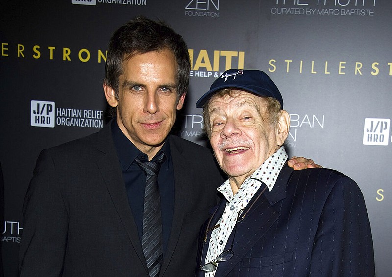 In this Feb. 11, 2011, photo, Ben Stiller, left, and his father Jerry Stiller arrive at the Help Haiti benefit honoring Sean Penn hosted by the Stiller Foundation and The J/P Haitian Relief Organization, in New York. Comedian veteran Jerry Stiller, who launched his career opposite wife Anne Meara in the 1950s and reemerged four decades later as the hysterically high-strung Frank Costanza on the smash television show "Seinfeld," died at 92, his son Ben Stiller announced Monday. (AP Photo/Charles Sykes, File)