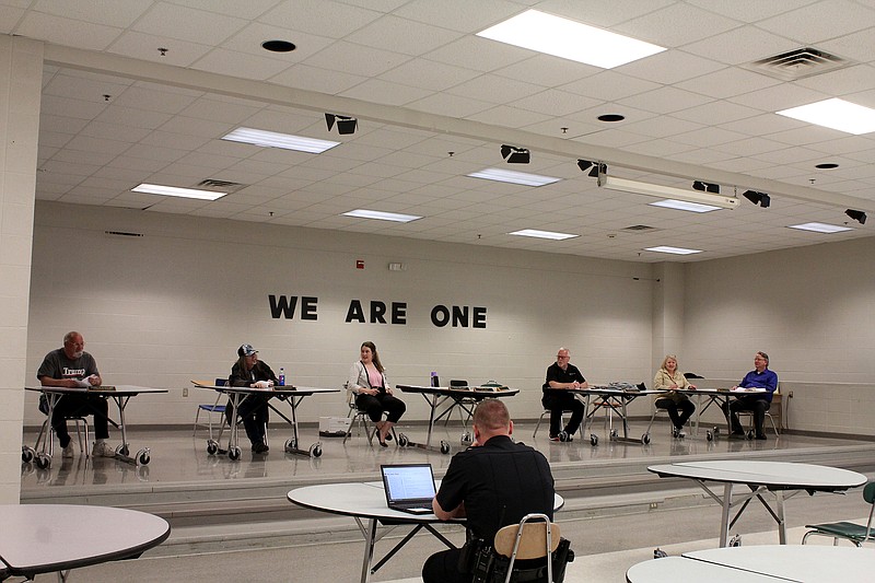 <p>The May New Bloomfield Board of Aldermen was held in the New Bloomfield High School cafeteria in order to implement social distancing precautions. Photo by Olivia Garrett/Fulton Sun</p>