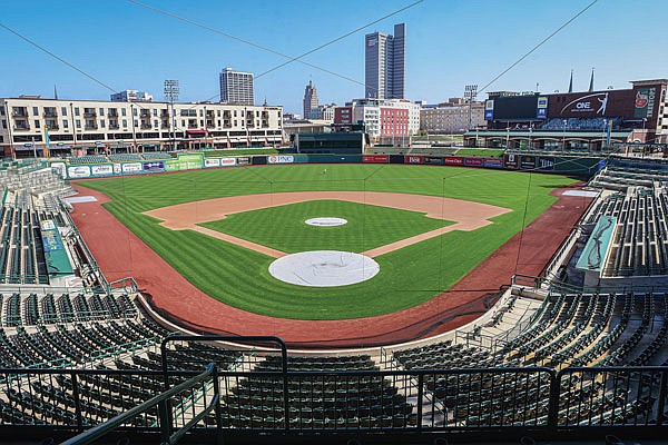 In this April 8 file photo, an empty Parkview Field minor league baseball stadium is shown in downtown Fort Wayne, Ind.