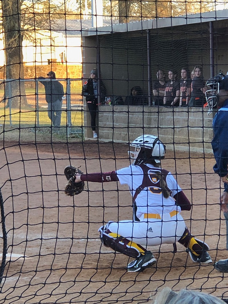 McLeod sophomore Ella Lambeth prepares to catch a pitch Feb. 27 in a varsity softball game. (Submitted photo)
