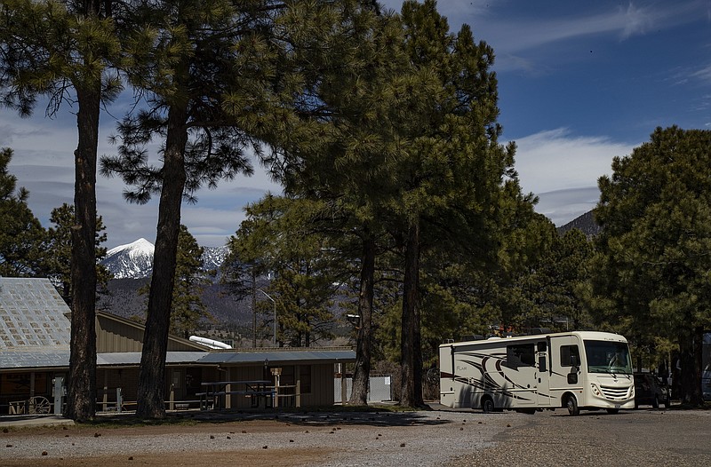 An RV pulls into Black Bart's RV Park on March 29, 2020, in Flagstaff, Ariz. The RV park is remaining open during the pandemic. (Gina Ferazzi/Los Angeles Times/TNS)