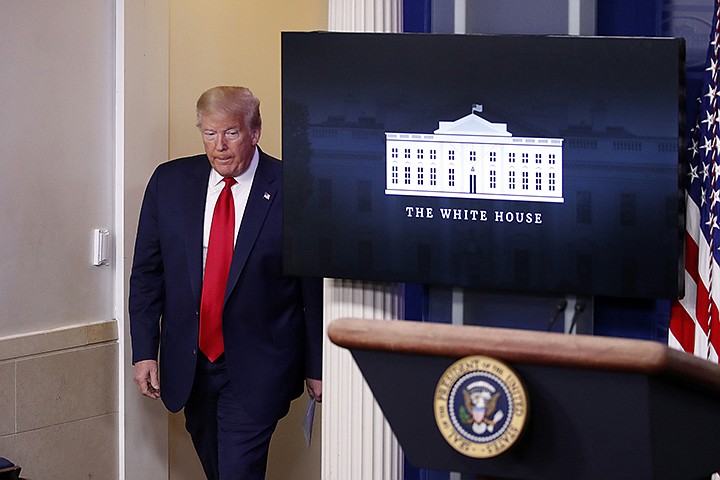 President Donald Trump arrives to speak with reporters about the coronavirus in the James Brady Briefing Room of the White House, Friday, May 22, 2020, in Washington. (AP Photo/Alex Brandon)