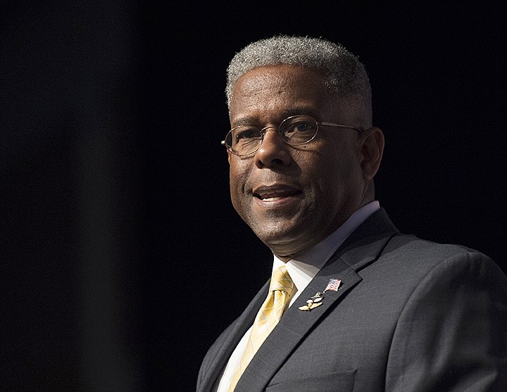  In this Thursday, June 19, 2014, file photo, former congressman and retired Lt. Col. Allen West speaks during Faith and Freedom Coalition's Road to Majority event in Washington. West was injured in a motorcycle crash Saturday, May 23, 2020, in Texas. (AP Photo/Molly Riley, File)