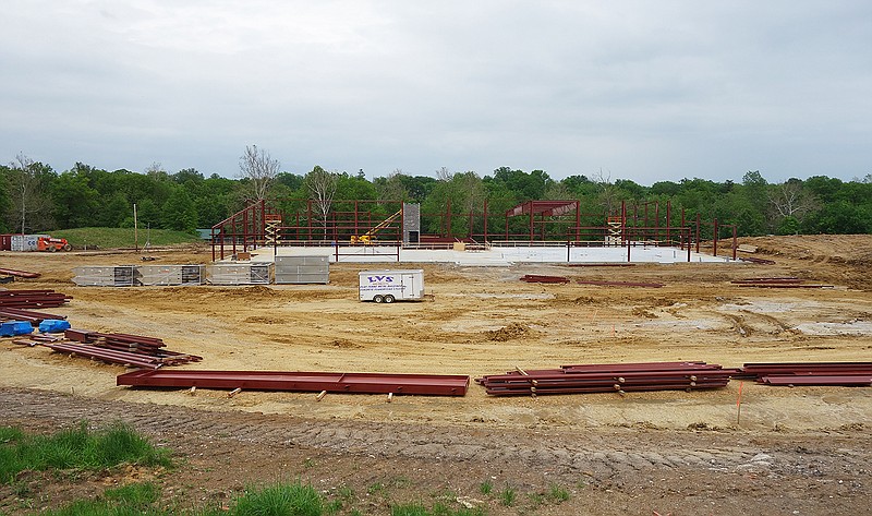 Scaffolding rises at the site of the future Fulton municipal recreation center. Fulton City Council members will discuss financing options for the project during tonight's meeting.                              