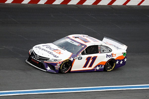 Denny Hamlin drives Sunday during the NASCAR Cup Series race at Charlotte Motor Speedway in Concord, N.C.
