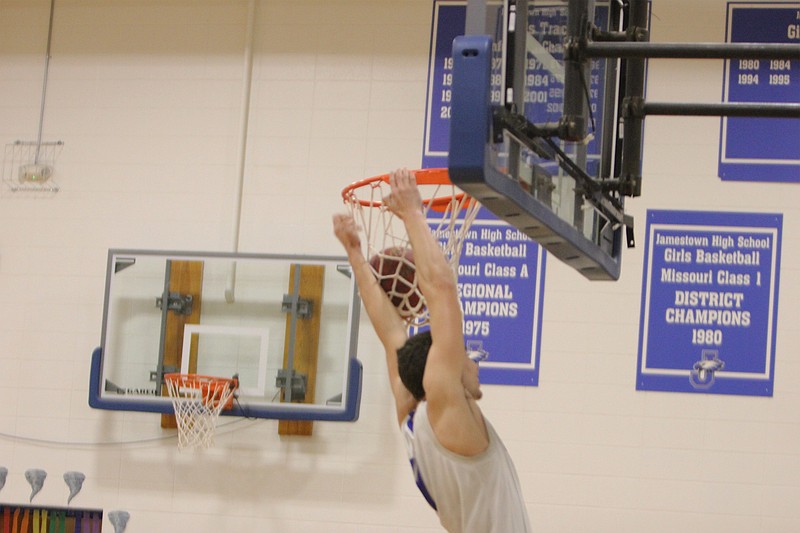 <p>File</p><p>Trenton Barbour dunks the ball during a game in his senior year at Jamestown. Barbour, a sophomore forward at Westminster College, saw his playtime shoot up drastically in his second season, starting in 18 of the 24 games he played in 2019-20.</p>
