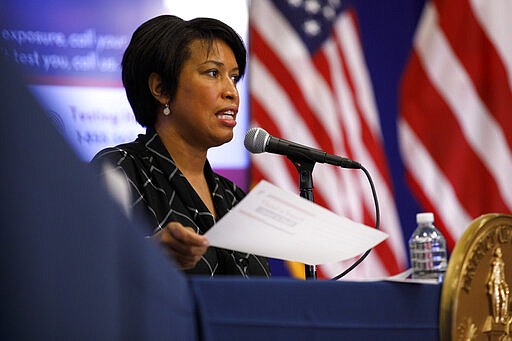 District of Columbia Mayor Muriel Bowser speaks during a news conference, Wednesday, May 27, 2020, in Washington. Bowser announced the start of the Phase 1 response to the coronavirus in Washington is to begin Friday, May 29. (AP Photo/Jacquelyn Martin)