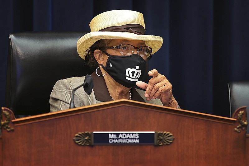 House Education and Labor Committee Workforce Protections Subcommittee Chair Rep. Alma Adams, D-N.C., wears a face mask during a House Committee on Education and Labor Subcommittee on Workforce Protections hearing examining the federal government's actions to protect workers from COVID-19, Thursday, May 28, 2020 on Capitol Hill in Washington. (Chip Somodevilla/Pool via AP)