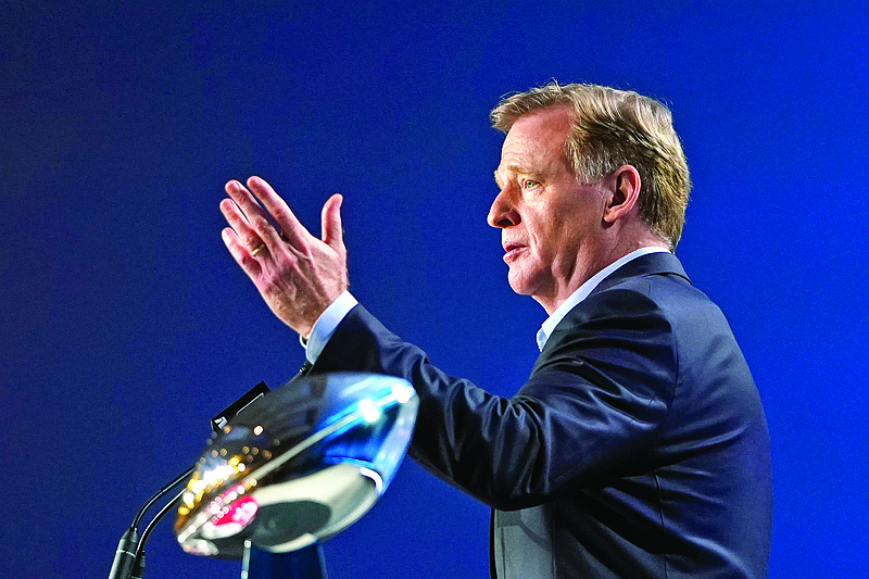 In this Jan. 29 file photo, NFL commissioner Roger Goodell answers a question during a news conference for Super Bowl 54 in Miami.