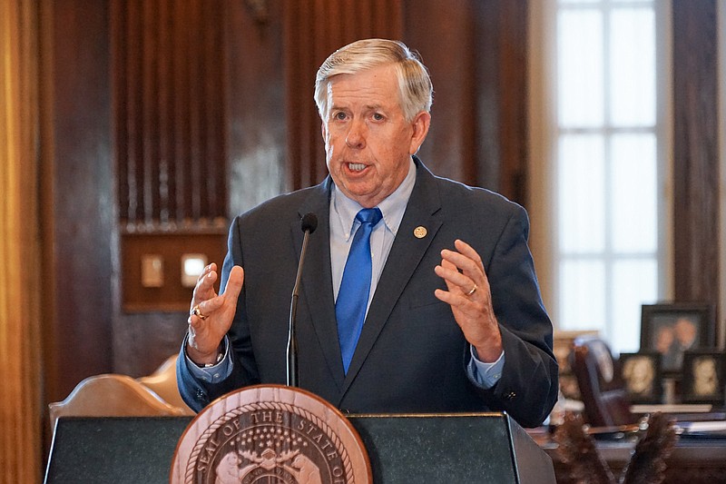 Missouri Gov. Mike Parson speaks during a news conference Monday, June 1, 2020.