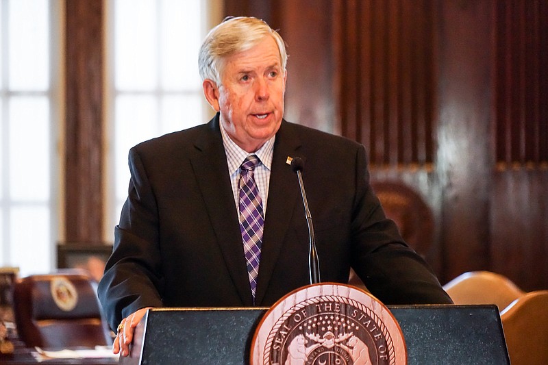 Missouri Gov. Mike Parson speaks during a COVID-19 briefing Wednesday, June 3, 2020.