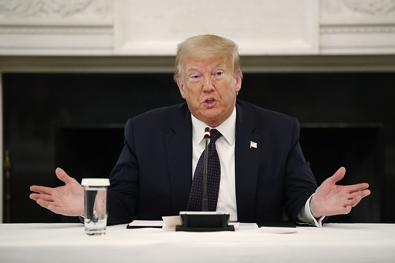 President Donald Trump speaks during a roundtable discussion with law enforcement officials, Monday, June 8, 2020, in the State Dining Room of the White House in Washington. (AP Photo/Patrick Semansky)