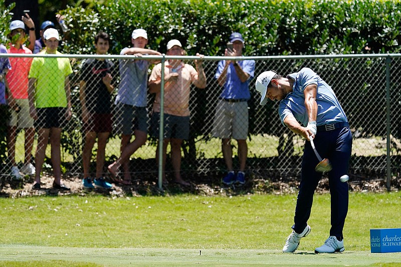 Xander Schauffele tees off on the second hole Saturday during the third round of the Charles Schwab Challenge at the Colonial Country Club in Fort Worth, Texas.