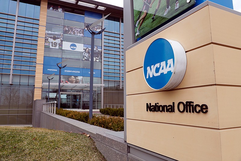 In this March 12, 2020, file photo, the national office of the NCAA in Indianapolis is shown. Florida Sen. Marco Rubio introduced a bill Thursday, June 18, 2020,  that would protect the NCAA from being challenged in court if the association changes its rules to allow athletes to earn money for endorsement deals and personal appearances. (AP Photo/Michael Conroy, File)