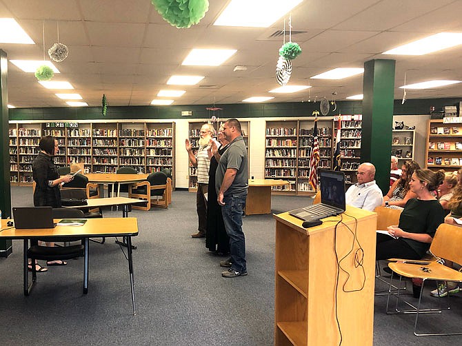 New North Callaway R-1 School District Board of Education members Tim Safranski, Ann Schmidt and Kendall Pipes are sworn in Thursday.