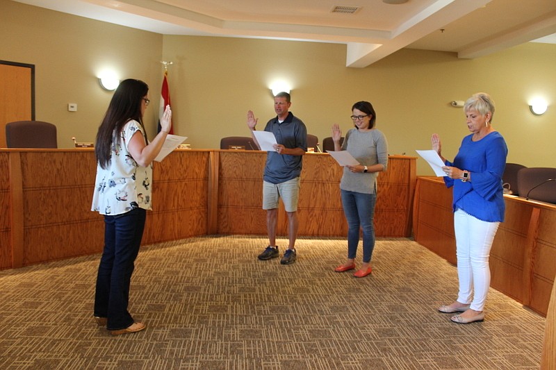 
City of California Board of Aldermen incumbents Lorrie Grimes, Bryan Lawson and Resa Dudley were sworn in for new terms at last week's special session. All three ran unopposed on the municipal election ballot earlier this month and will serve a two-year term.