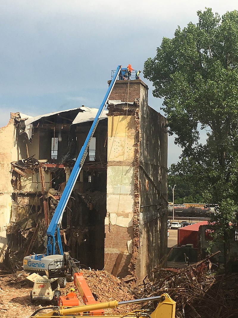 This June 23, 2020, file photo shows demolition work at the former Regency House building on East Broad Street in Texarkana, Arkansas.