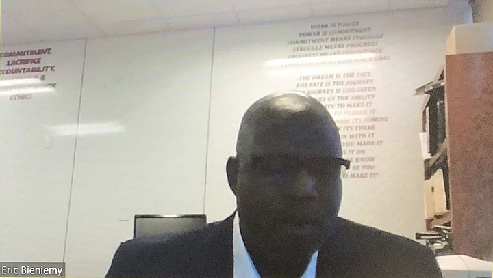 In this image made from video, Kansas City Chiefs offensive coordinator Eric Bieniemy speaks on a Zoom call Tuesday, June 23, 2020. The biggest takeaway following the NFL's two-day quarterback coaching summit aimed at improving the league's diversity, is that there's no shortage of qualified minority candidates waiting for opportunities to be head coaches and coordinators.(Rob Maaddi/Zoom via AP)