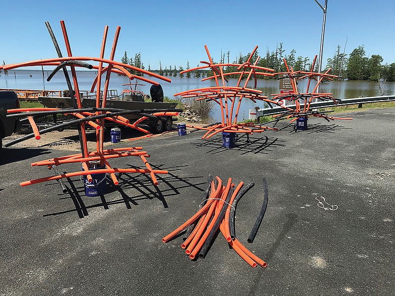 Arkansas Game and Fish Commission fisheries placed several fish habitat structures in Lake Millwood made from leftover PVC pipe.