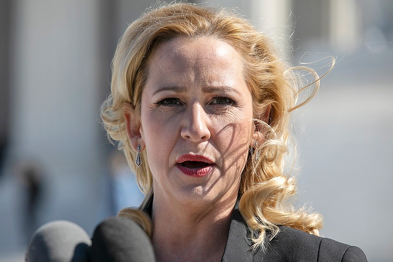 In this Wednesday, March 4, 2020, file photo, Arkansas Attorney General Leslie Rutledge speaks outside the Supreme Court in Washington. Rutledge says she's running for governor in 2022, setting up a potentially crowded and expensive Republican primary. Rutledge on Wednesday, July 1, 2020, became the second candidate to announce a bid to succeed Republican Gov. Asa Hutchinson. (AP Photo/Jacquelyn Martin, File)