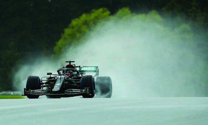 Lewis Hamilton of Britain steers his car during Saturday's qualifying session for the Styrian Formula One Grand Prix at the Red Bull Ring racetrack in Spielberg, Austria.