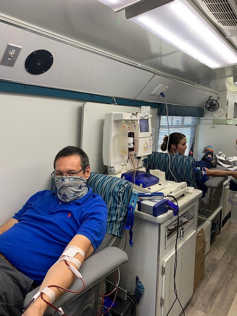 Kenneth Payne gives blood July 14, 2020, at a LifeShare blood drive at Community Healthcare on College Drive in Texarkana, Texas.