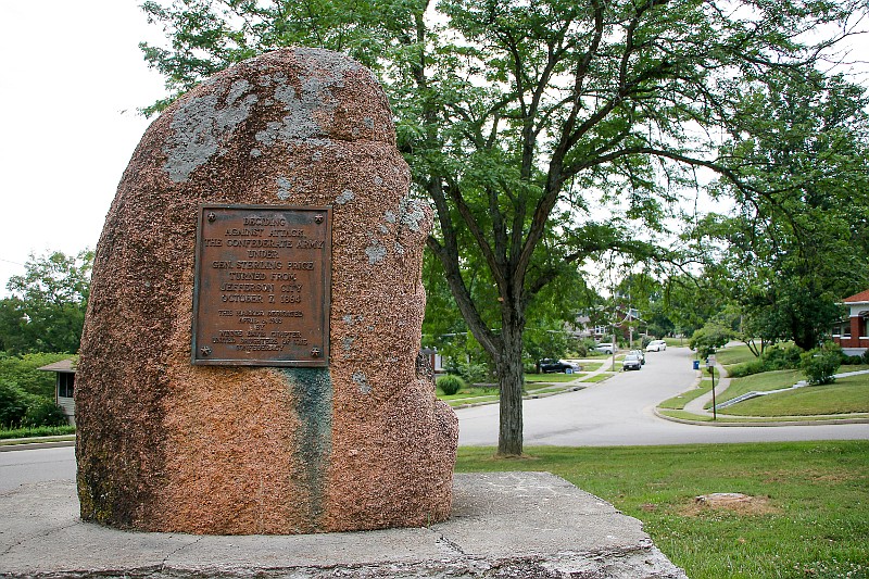 The Sterling Price marker stands Tuesday, July 14, 2020, at the intersection of Moreau Drive and Fairmont Street. The marker was originally located at the intersection of Moreau and Hough, but it was moved in 1955 to its current location. The Jefferson City Historic Preservation Commission is reviewing issues surrounding the marker.  