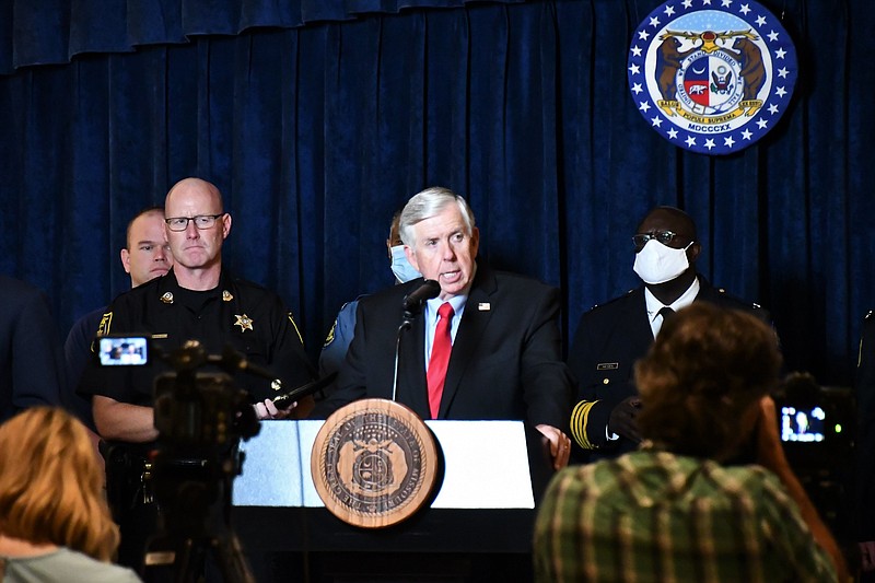 FILE: Missouri Gov. Mike Parson announced Wednesday, July 15, 2020, that he would convene a special session of the Missouri General Assembly to address violent crime in the state.