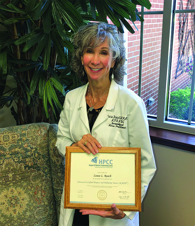  Leasa Roach, who works at Hospice of Texarkana, was recently recognized by the Hospice and Palliative Nurses Association as being one of 95 nurses in Texas to hold the title of Advanced Certified Hospice and Palliative nurse, according to the organization's website.
