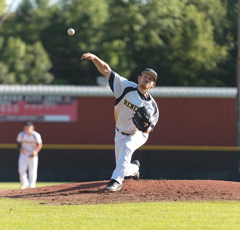 Renegades White team starting pitcher Josiah Imhoff throws to the plate during the second inning of Wednesday's intrasquad game against the Renegades Gold team at Vivion Field.