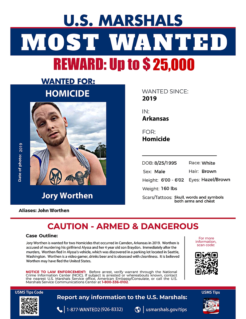 Arkansas murder suspect added to U.S. Marshals Most Wanted list