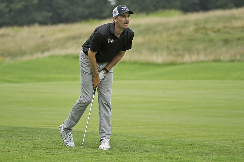 Brendon Todd watches his shot from the rough on the seventh hole during SAturday's third round of the World Golf Championship-FedEx St. Jude Invitational in Memphis, Tenn.